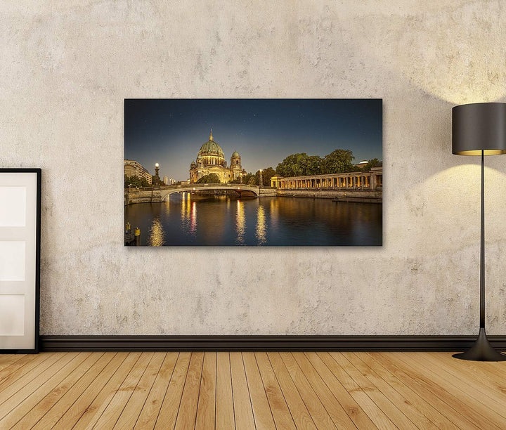 islandburner Bild auf Leinwand Berühmter Berliner Dom Nacht Berlin Bilder Wandbilder Poster, Leinwan