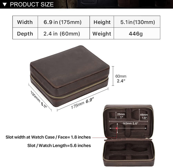 Hiram Multifunktionales Uhrenetui für 4 Uhren, tragbar, echtes Leder, Uhren-Organizer-Box für Damen