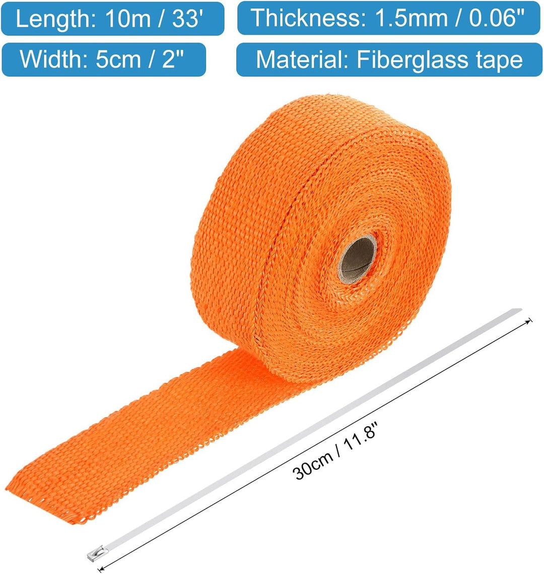 QUARKZMAN Hitzeschutzband 10 Meter x 5cm Auspuff Dichtband Auspuffband Fibreglass mit 4 Edelstahl Ka