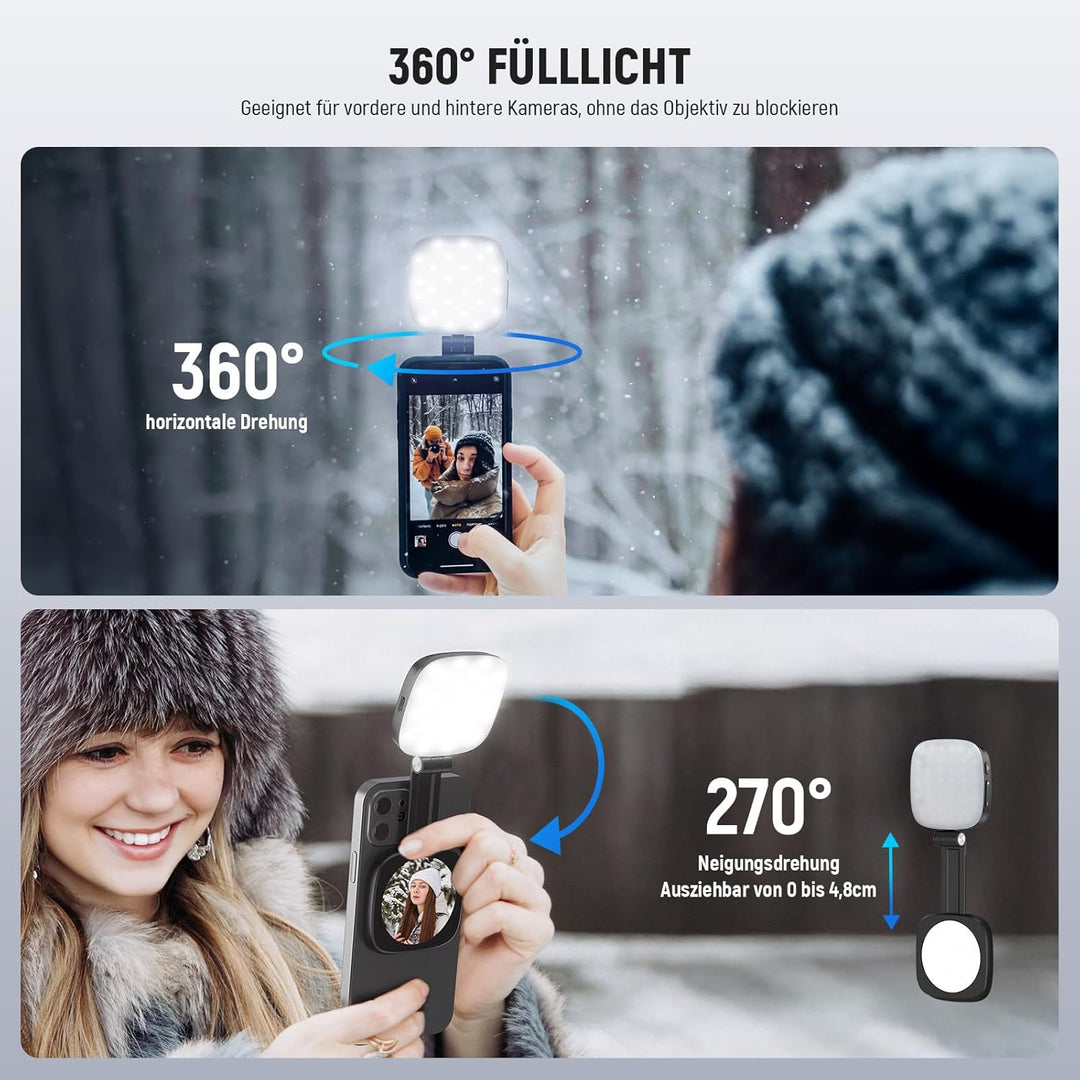 NEEWER Basics Magnetisches Selfie Licht Kompatibel mit iPhone MagSafe, Mini LED Tisch Telefonständer