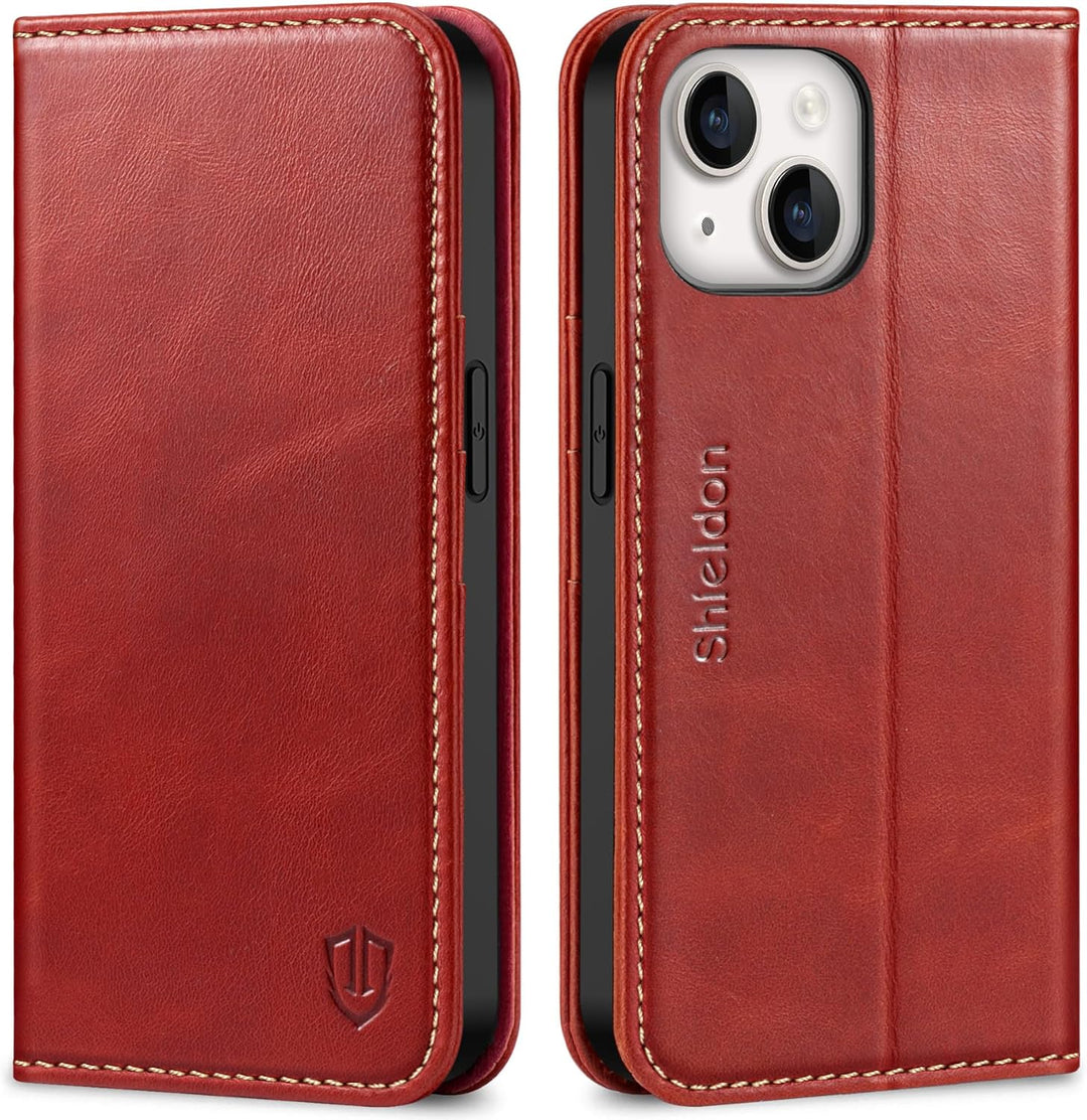 SHIELDON Hülle für iPhone 14 Lederhülle [Echtleder] [Lifetime Garantie] [RFID-Sperre] [Kartenfach] [