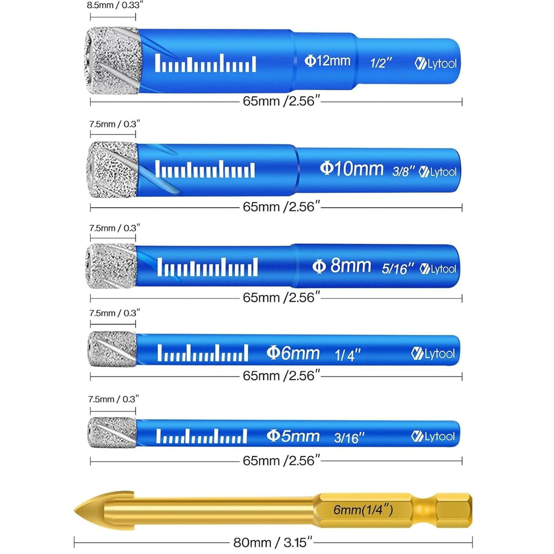 Diamantbohrer Set 5-12mm, Fliesenbohrer Glasbohrer Für Keramik Granit Glas Porzellan, 5 Tlg Profi Bo