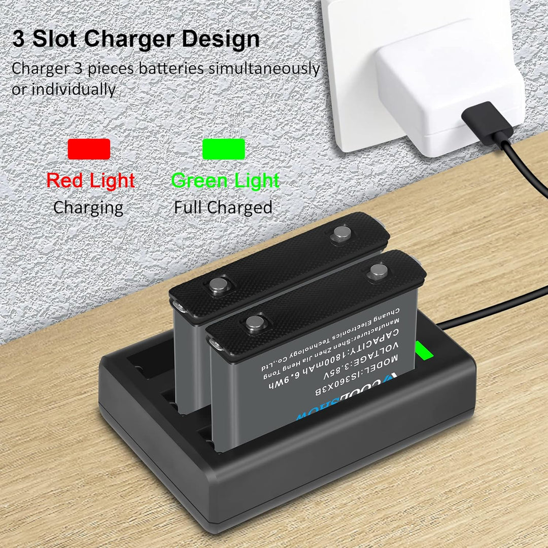 COOLSHOW Action Kamera Akku 1800mAh 2 Stück und Dreifach Ladegerät Set für Insta360 X3 und X3 Ladege