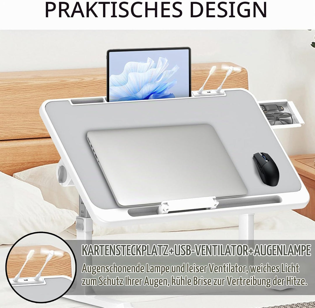 Soontrans Laptoptisch 60 x 40 cm, Laptop Tisch mit Schublade, Höhenverstellbar, Winkelverstellbar, K