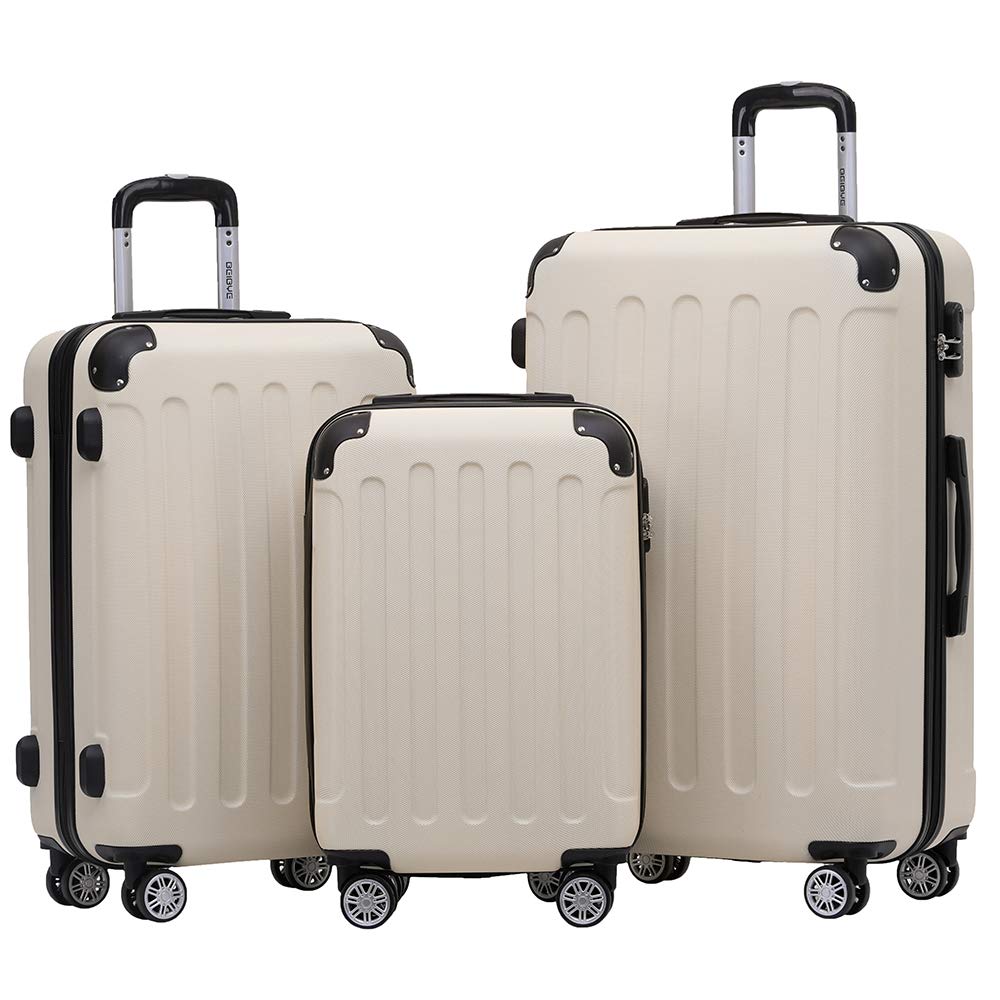 BEIBYE- Hartschalenkoffer Koffer Trolley Rollkoffer Reisekoffer Zahlenschloss 4 Zwilings-Rollen (Cre