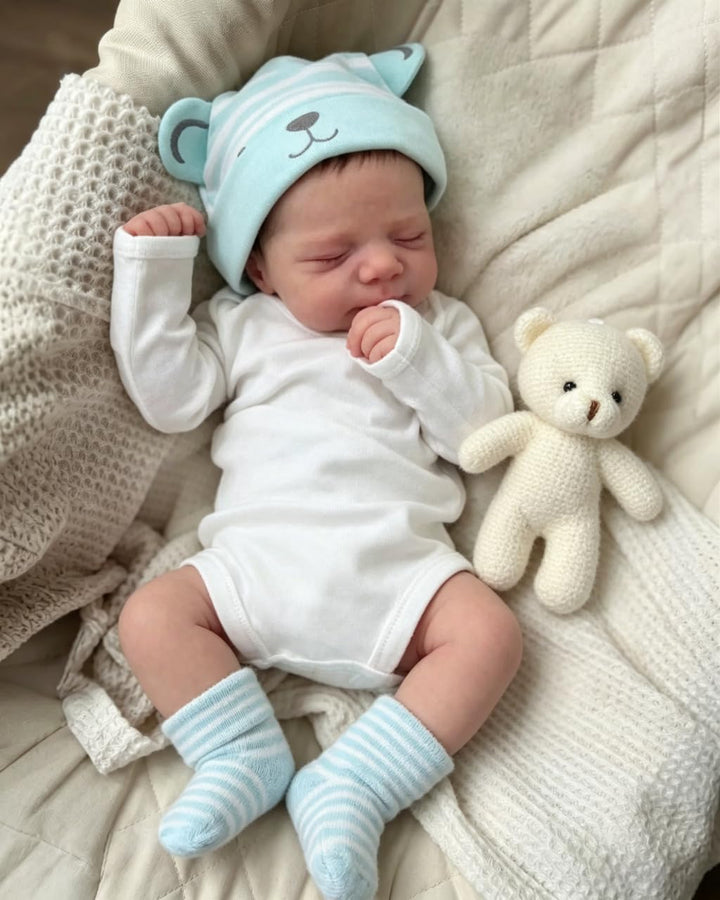 Zero pam Reborn Baby Mädchen Vollsilikon Lebensecht mit Haaren Augen Zu, Puppe 45 cm Reborn Babypupp