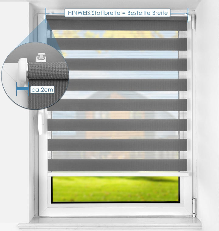 SBARTAR Doppelrollo schnurlos Klemmfix Rollos für Fenster ohne Bohren & zum Bohren, Anthrazit B95 x