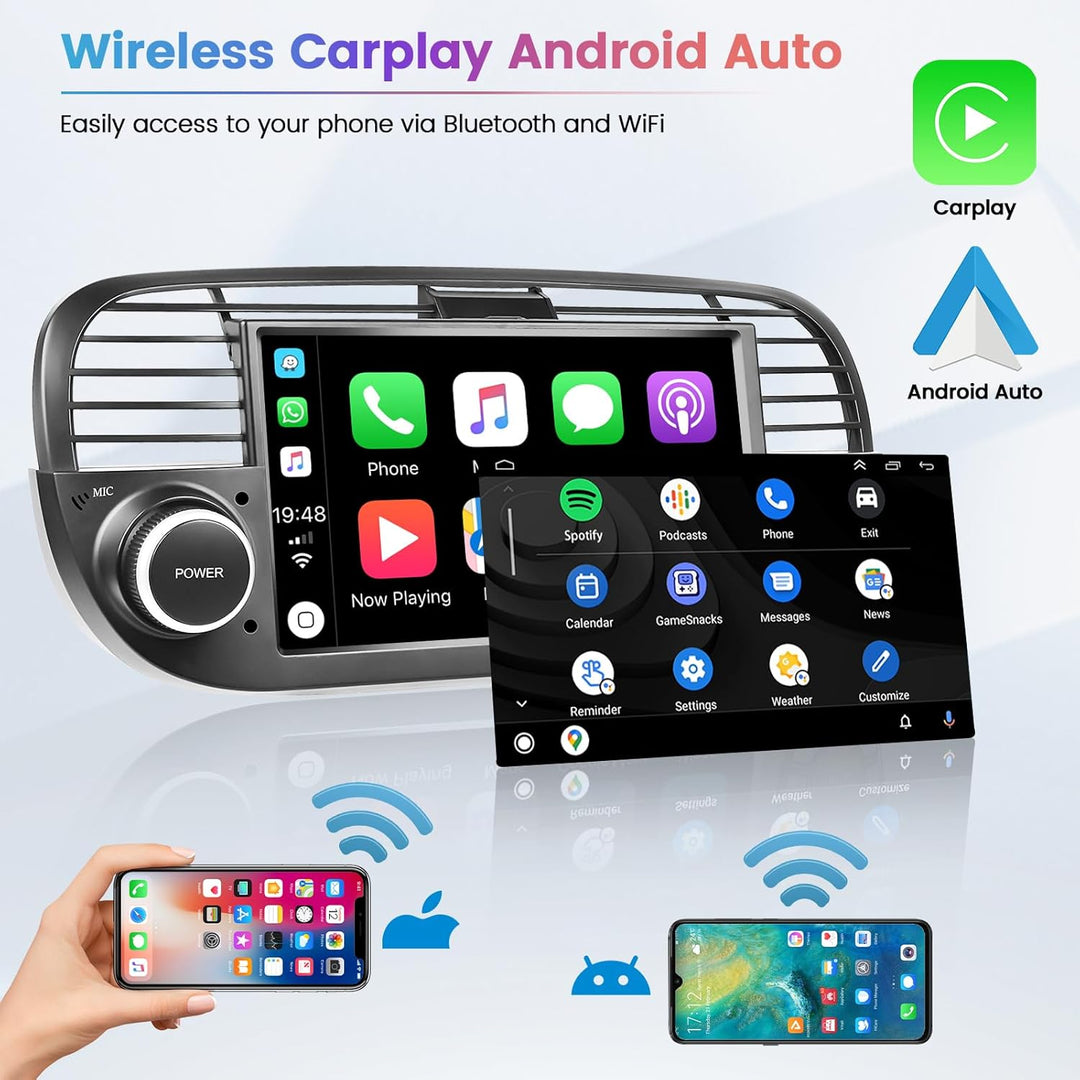 [2+64GB] Android 13 Autoradio, für FIAT 500 (2007-2015), Carplay AndriodAuto Wireless, Bildschirm To