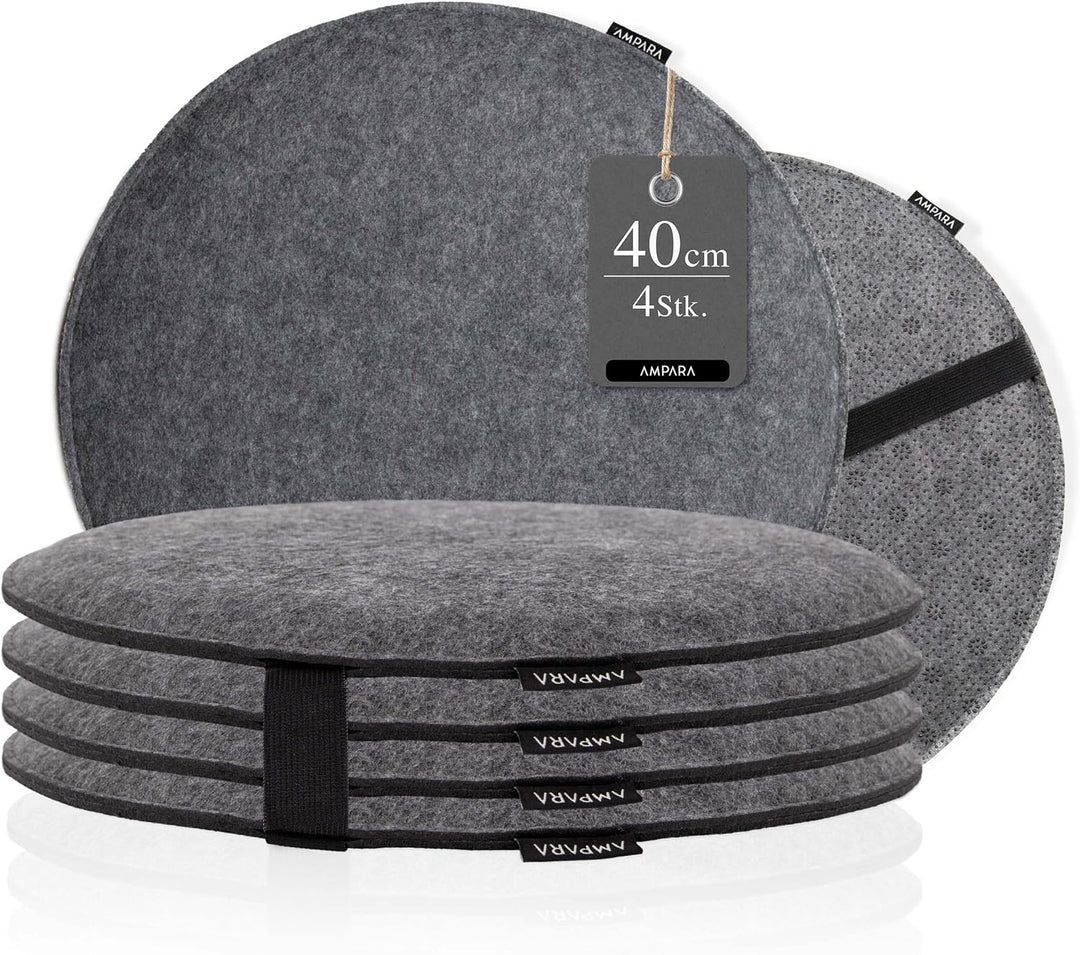 Ampara - 4er Set - Edle Stuhlkissen rund 40cm - rutschfest & gemütlich, Sitzkissen rund aus Filz, gr