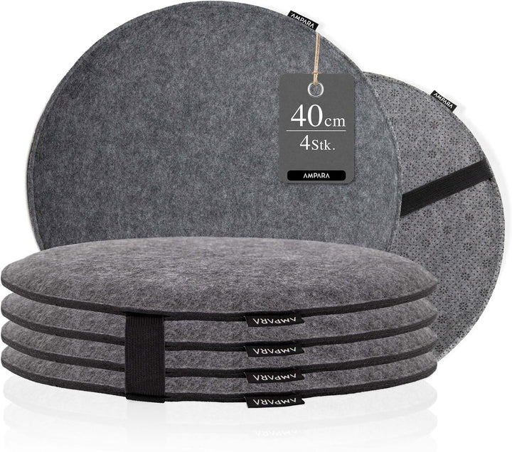 Ampara - 4er Set - Edle Stuhlkissen rund 40cm - rutschfest & gemütlich, Sitzkissen rund aus Filz, gr