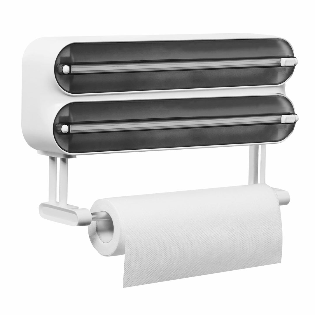 3-in-1 Frischhaltefolienspender mit Küchenrollenhalter - Platzsparender Wandrollenhalter, magnetisch