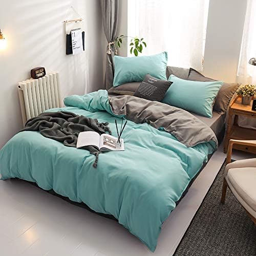 Damier Bettwäsche 200×220cm Türkis Grün Grau Wendebettwäsche Set 3 Teilig Weiche Microfaser Deckenbe