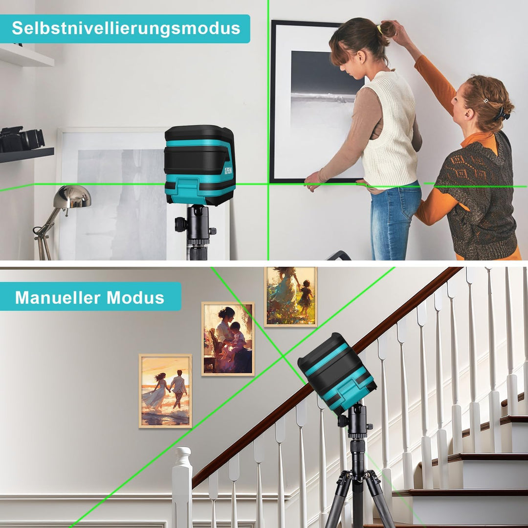 Kiprim Grüner Kreuzlinienlaser LV8 mit Verbesserter Sichtbarkeit, Einstellbarer Helligkeit,Manuellem