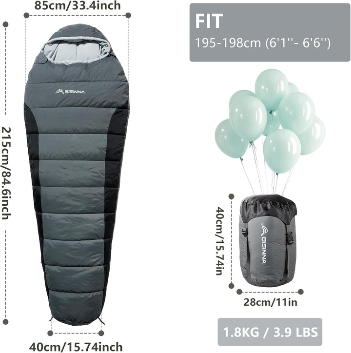 BISINNA Mumienschlafsack 0 ℃ - 5 ℃ [400GSM] 4 Jahreszeiten Winter Schlafsack Erwachsene Wasserabweis