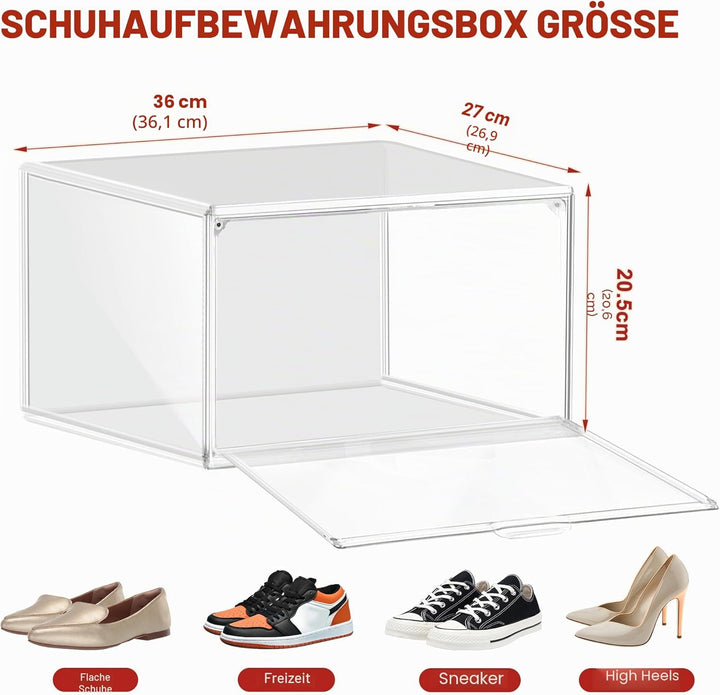 8 Stück Kunststoff Schuh Aufbewahrung Box Fit EU 46, stapelbare Schuh Display Case mit Magnet Acrylt