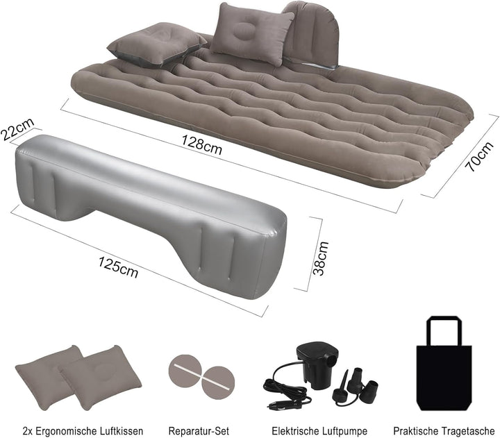 Auto Luftmatratze 128x70cm Aufblasbare Matratze für Rücksitz & Kofferraum, Tragbares Auto Reisebett