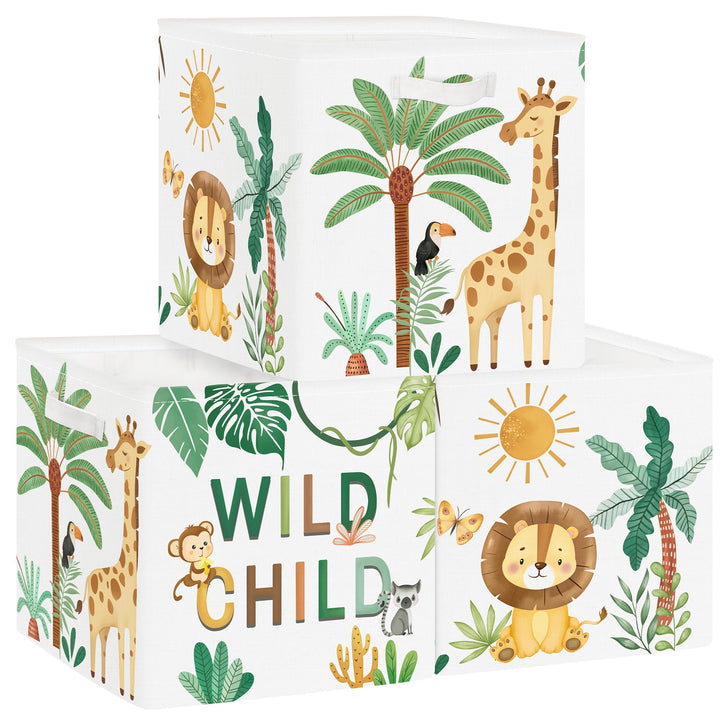 30cm Aufbewahrungsbox 3 Stück Boho Tier Giraffe Löwen Aufbewahrungskorb Kinder Falt Tropische Blätte