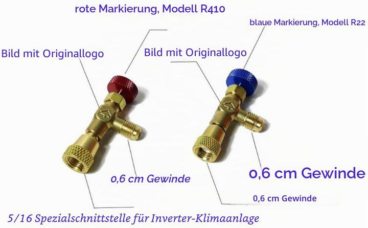 2 Stück Kältefüller Sicherheitsventil Schnellkupplung Klimaanlage R410A R22 Adapter