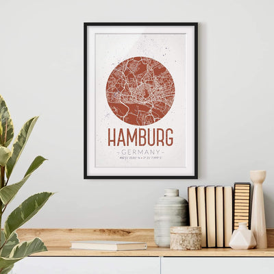 Bild mit Rahmen - Stadtplan Hamburg - Retro - Rahmenfarbe Schwarz, 40 x 30 cm 40cm x 30cm Schwarz, 4