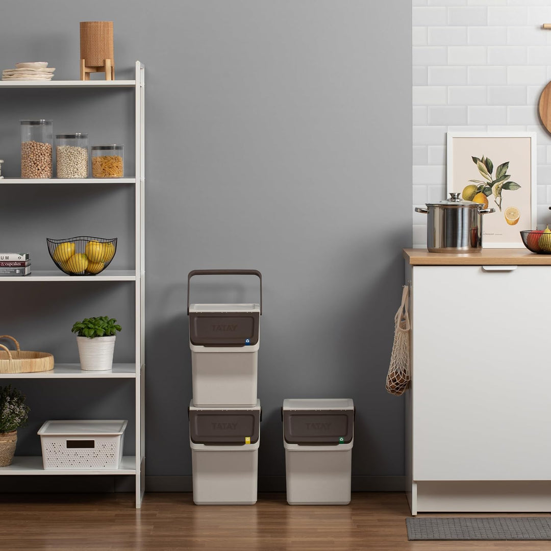TATAY Mülltrennsystem Easy Waste 20L | 3er Set Recycling Behälter | Modular und Stapelbar | Deckel m