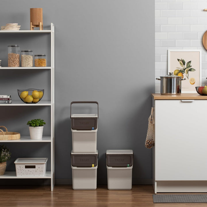 TATAY Mülltrennsystem Easy Waste 20L | 3er Set Recycling Behälter | Modular und Stapelbar | Deckel m