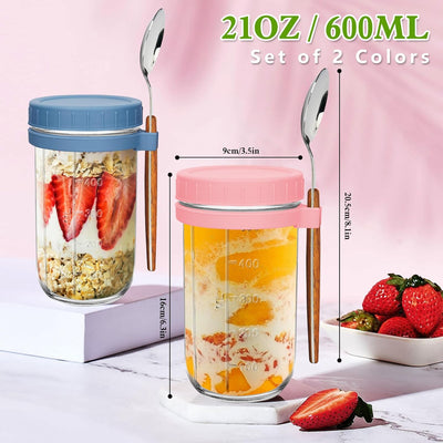 UHAPEER Overnight Oats Behälter, Glas Müslibecher to go 2er Set, 600ml/16oz Müsli Cup to Go Becher,