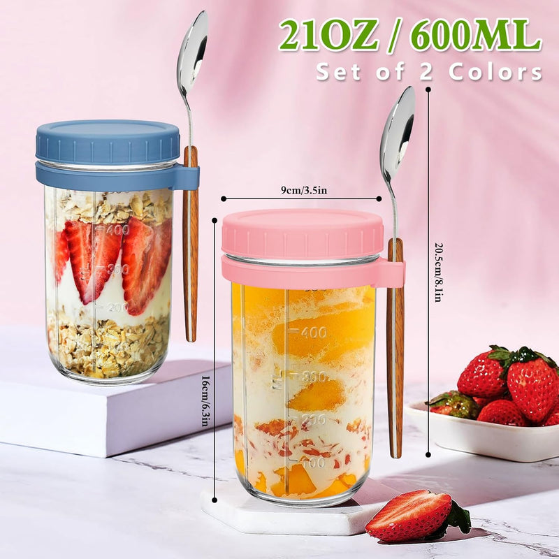 UHAPEER Overnight Oats Behälter, Glas Müslibecher to go 2er Set, 600ml/16oz Müsli Cup to Go Becher,