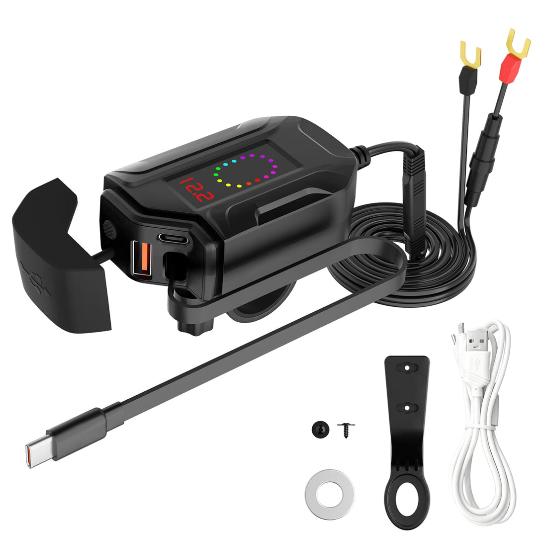 USB Steckdose Motorrad mit Einziehbarem Kabel, PD und QC3.0 Adapter, Motorrad USB Steckdose Wasserdi