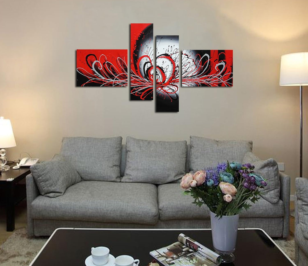 Fokenzary Leinwandbild handgemalt Rot und Schwarz modern abstrakt fliessende Farben gerahmt fertig z