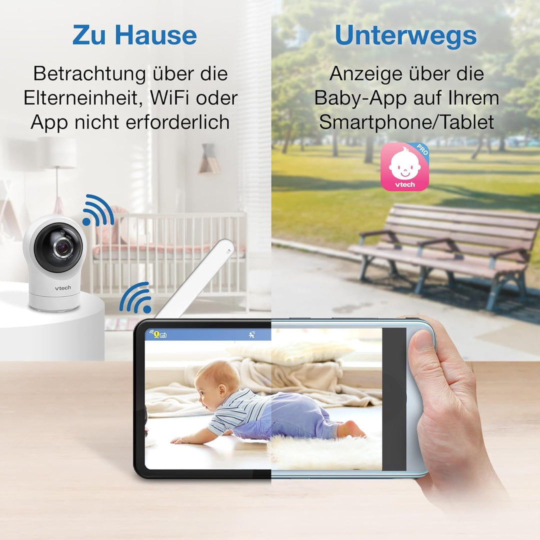 Vtech RM7764HD Babyphone mit Kamera 1080p WiFi Remote Access, 7 Zoll Video Baby Monitor, 360° Schwen