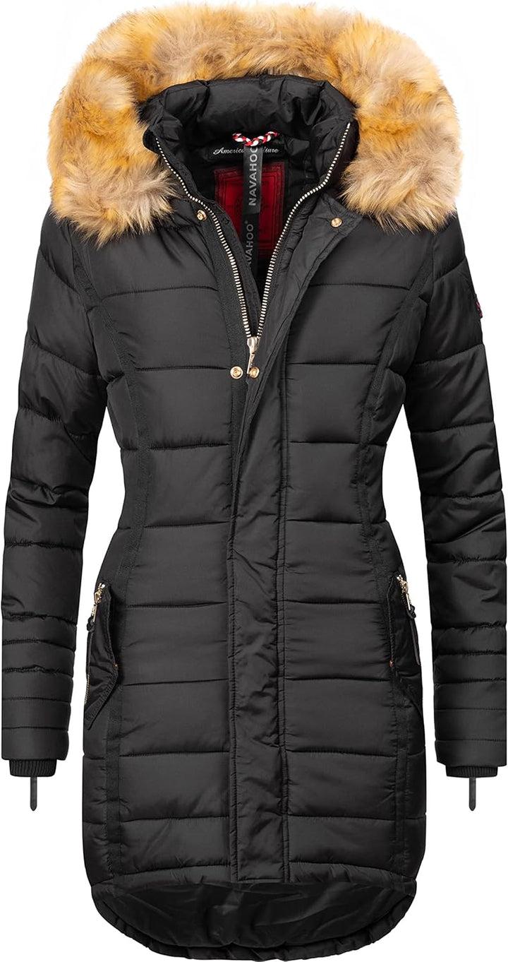 Navahoo Damen Warmer Winter Steppmantel Papaya XS-XXL M Schwarz, M Schwarz