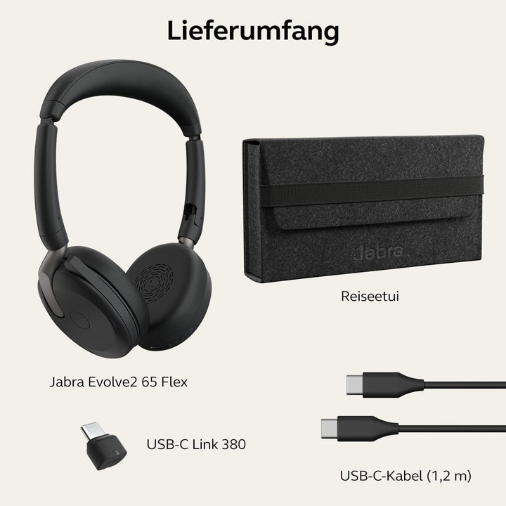 Jabra Evolve2 65 Flex - Stereo-Bluetooth-Headset mit Wireless-Charging-Pad, geräuschunterdrückender