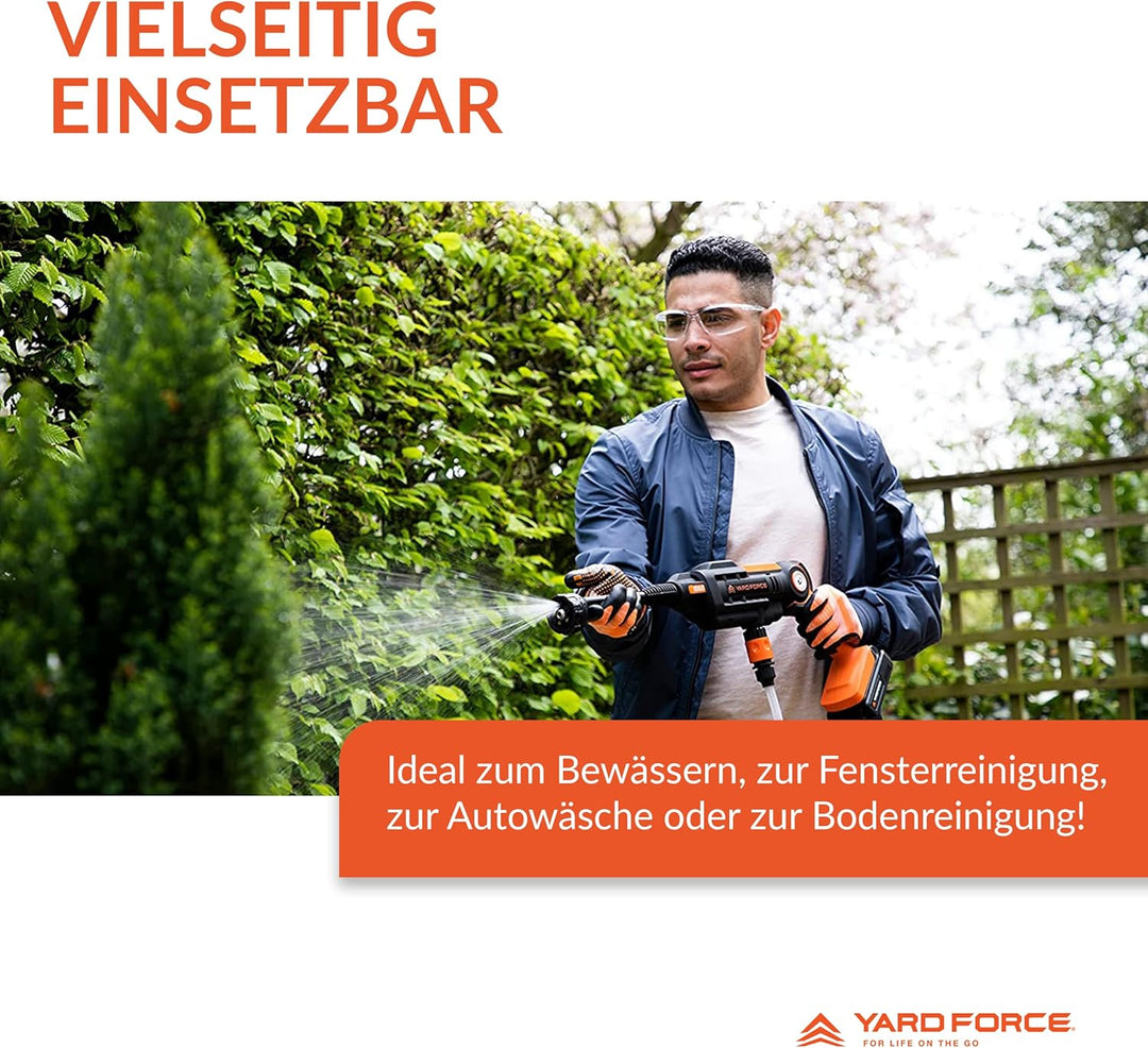 Yard Force AquaJet Akku-Hochdruckreiniger LW C02A für Bewässerung, Reinigung & Desinfektion, 20V / 2
