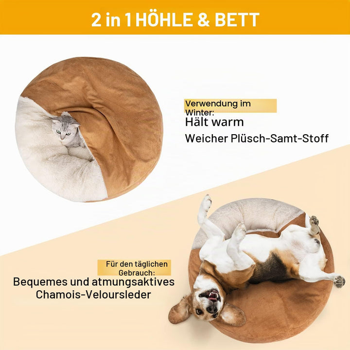 MICOOYO Beruhigendes Hundebett -Gemütliches Donut Hundedeckenbett für Hund, klemmendes Haustier Höhl