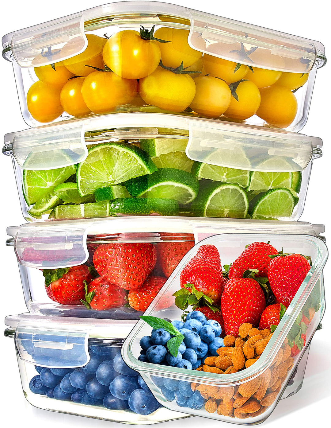 [5er Pack] Frischhaltedosen Glas mit Deckel - Meal Prep Boxen Glas - Glasbehälter Set - Spülmaschine