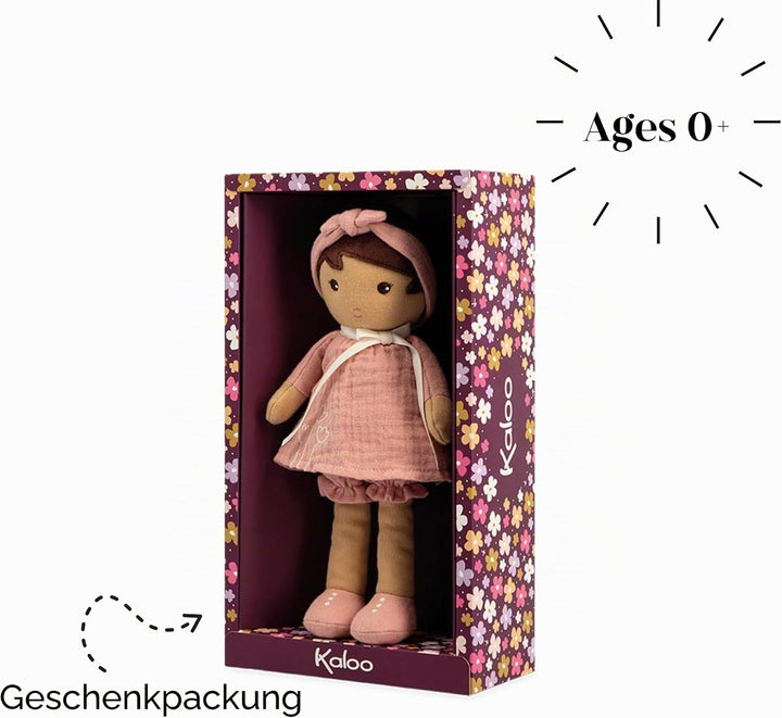 KALOO - Tendresse – My First Amandine Doll – Cloth Doll 32 cm – Pink Chiffon Dress – Matte Skin – Pr