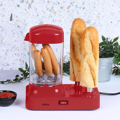 Hot Dog Maker mit Brötchenwärmer - Hot-Dog Maschine für 6 Würstchen - Hotdog Maker Set Abnehmbarer W