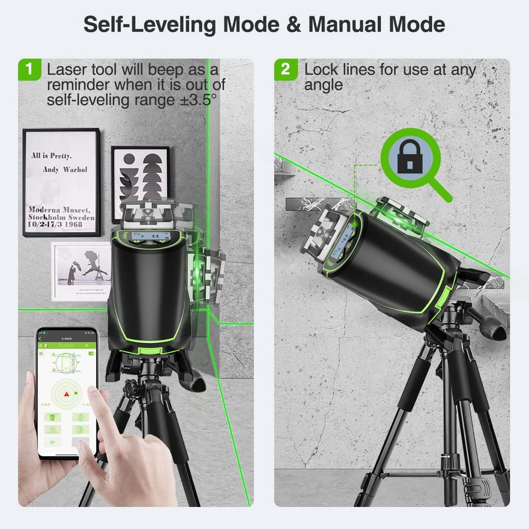 Huepar 16 Linien-selbstnivellierendes Laserniveau 4 x 360 ° mit LCD-Bildschirm, 4D Bluetooth Grüner