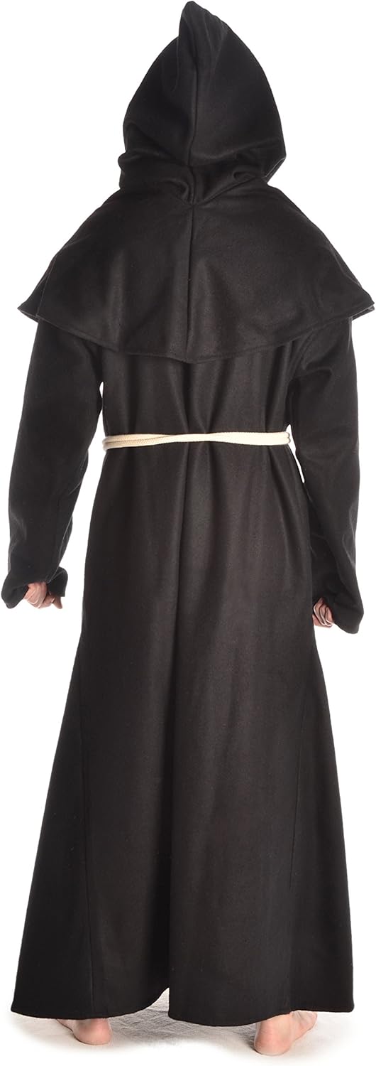 HEMAD Herren Mittelalter Kutte Halzebier (Set Kapuze, Strick, Cotte) S-XXXL Baumwolle L-XL Schwarz,