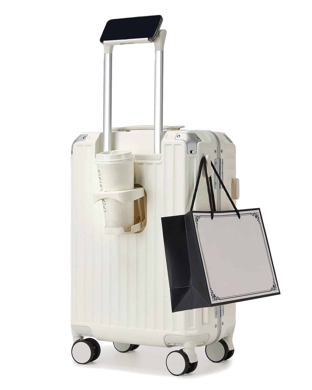 KONO Handgepäck Koffer M, Hochfester Reisekoffer aus PC, Trolley mit Handyhalterung und Haken, Harts
