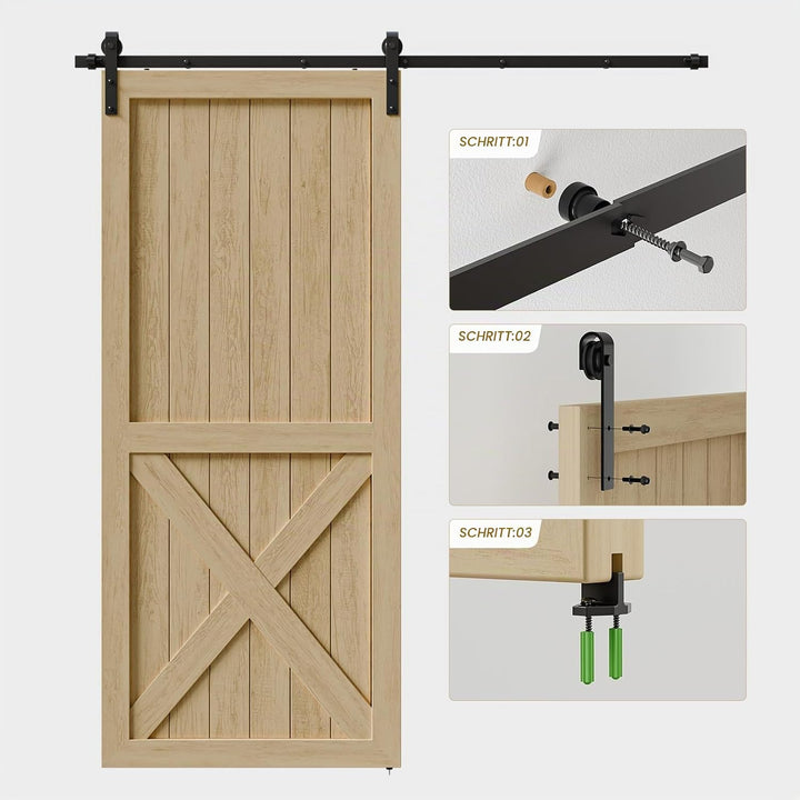 TSMST 296CM Schiebetürbeschlag Set, Schwarzes Schienenset passend für eine einzelne Holztür, J-Form