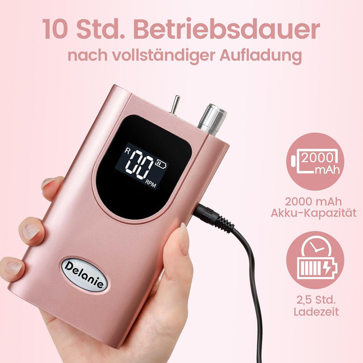 Elektrische Nagelfräser 35000 U/min, Delanie Wiederaufladbare Fräser für gelnägel Nagellack, Manikür