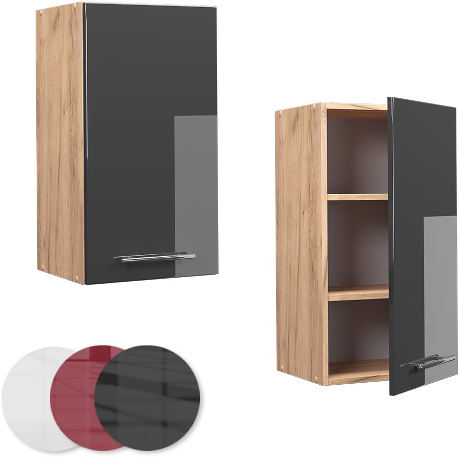 Vicco Hängeschrank Fame-Line, Anthrazit Hochglanz/Goldkraft Eiche, 40 cm Hängeschrank 40 cm Anthrazi