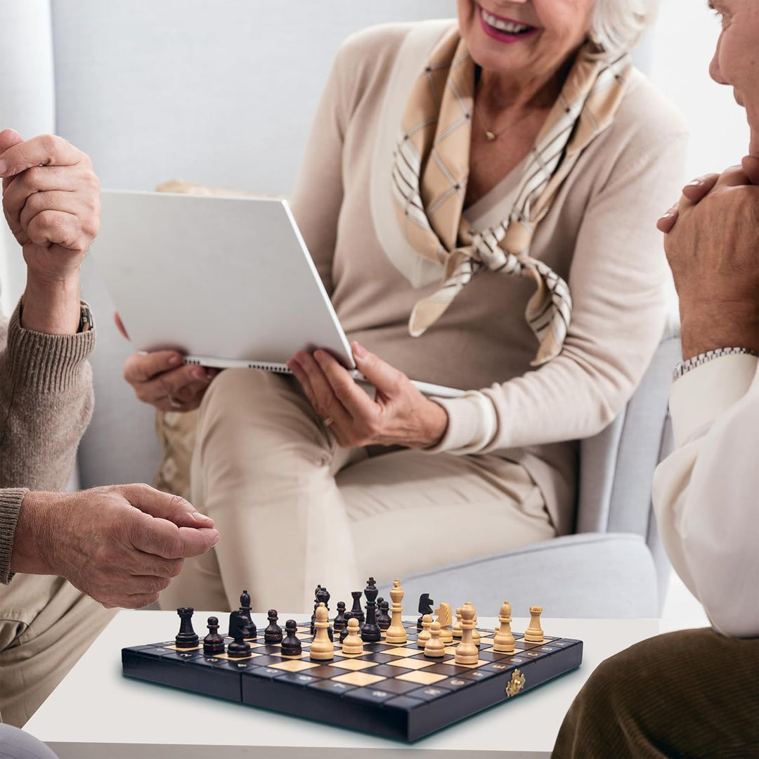 Schachspiel Schach Schachbrett Holz hochwertig 42 x 42 cm - Chess Board Set klappbar mit Schachfigur