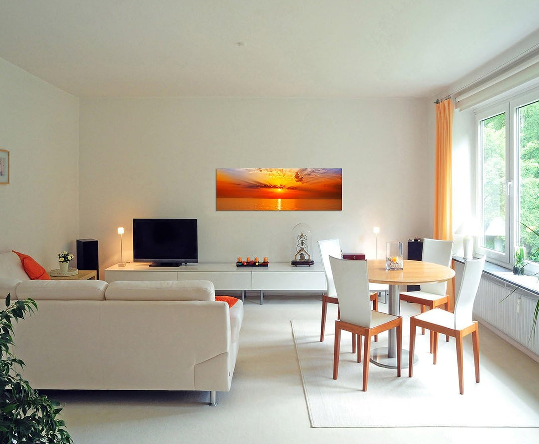 Augenblicke Wandbilder Leinwandbild als Panorama in 150x50cm Meer Wolken Sonnenaufgang