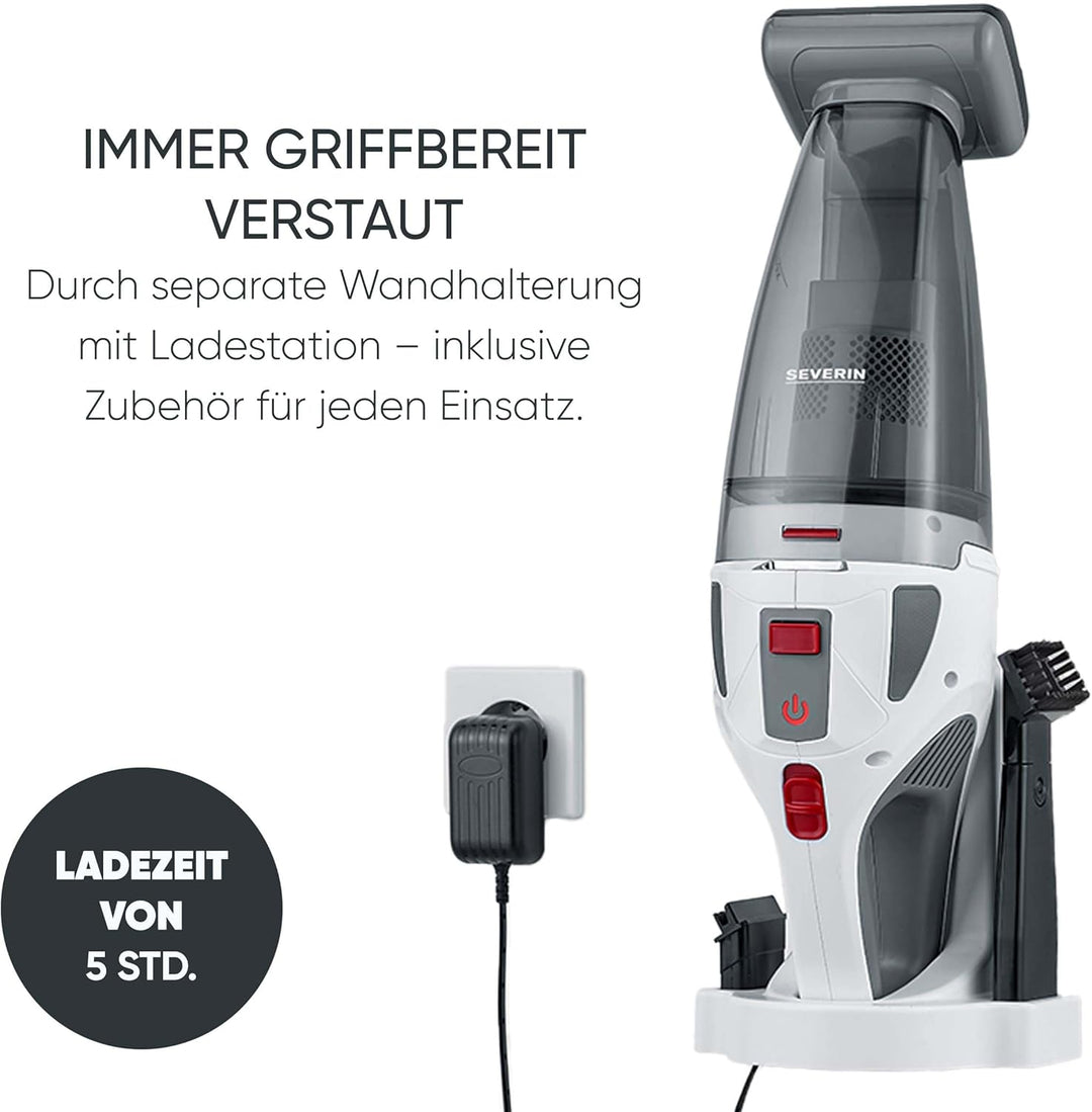 SEVERIN 4-in-1 Akku-Handstaubsauger, kabelloser Handstaubsauger für Autositze, Tierhaare und Flüssig