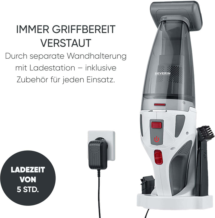 SEVERIN 4-in-1 Akku-Handstaubsauger, kabelloser Handstaubsauger für Autositze, Tierhaare und Flüssig