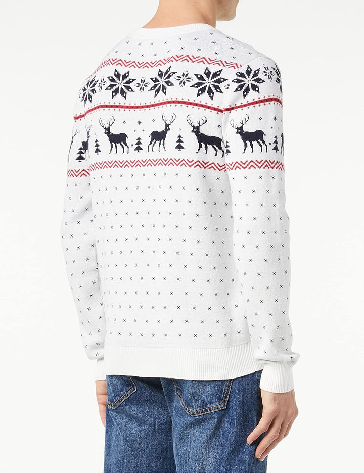Jack & Jones Men's JORSNOWFLAKE Knit Crew Neck Pullover Sweater, Cloud Dancer, L