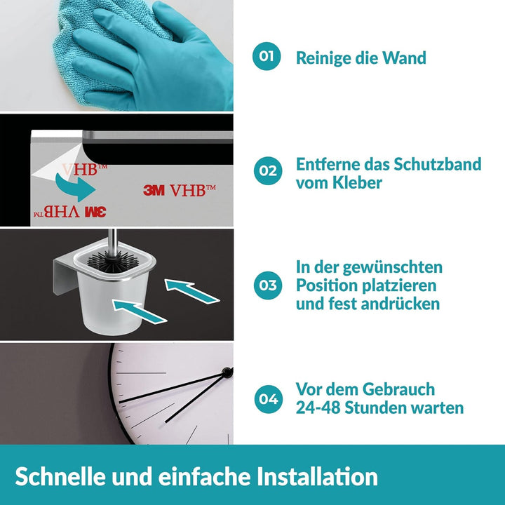 WEISSENSTEIN Toilettenbürstenhalter Set zur Wandmontage ohne Bohren - WC-Garnitur Set mit Bürste, Bü