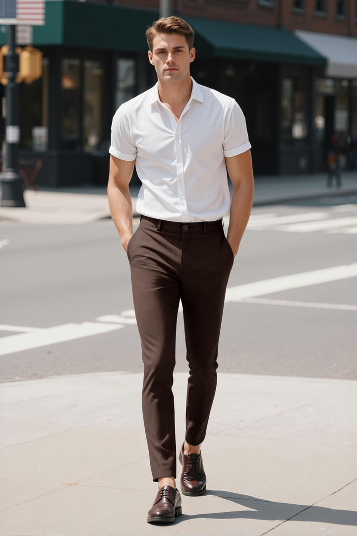 GINGTTO Herren Chino Hose Skinny Chinohose Casual mit Stretch Designer Hose Stoffhose 28W / 30L Brau